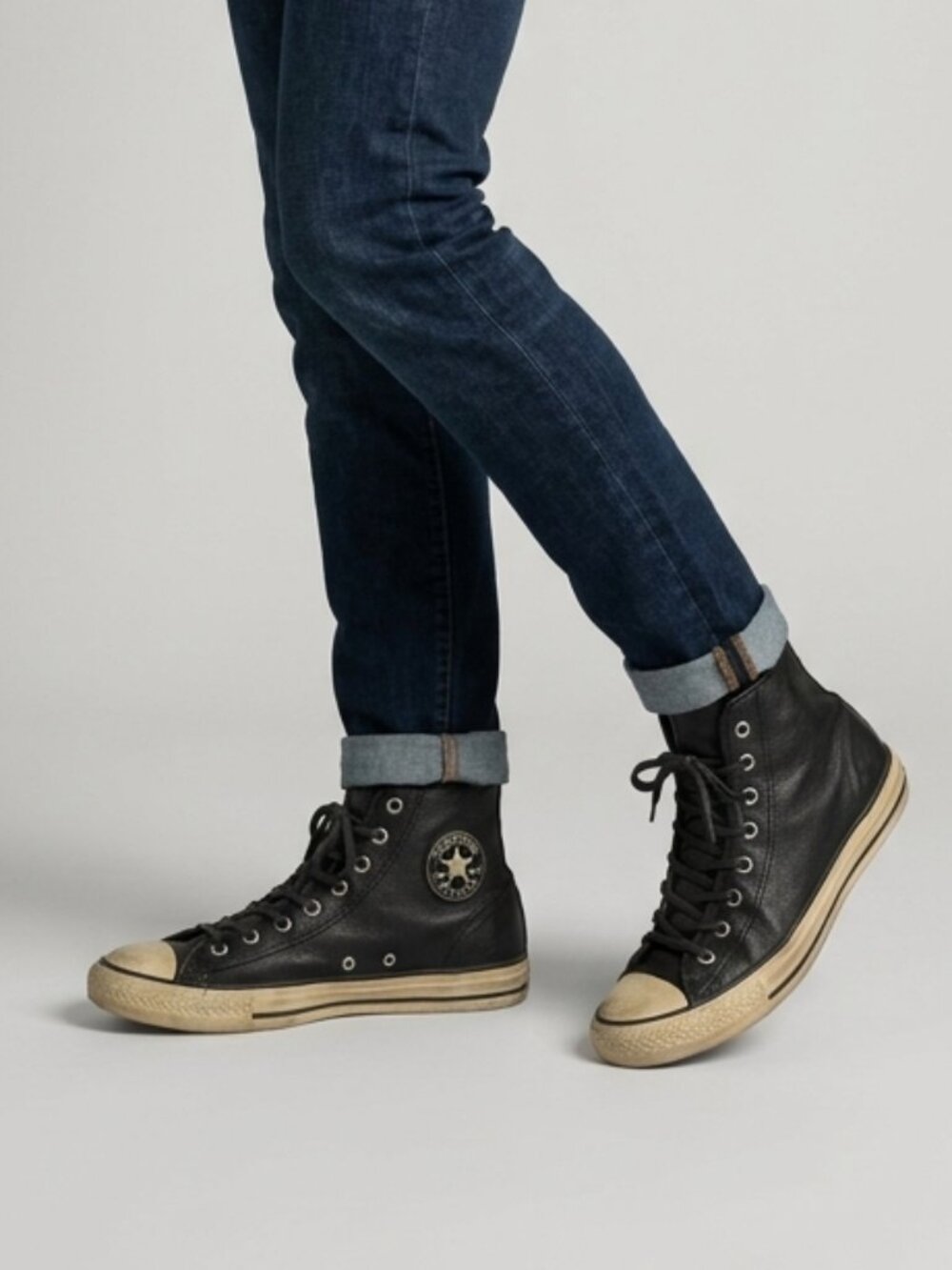 Converse Unisex Black Leather High Top Sneakers